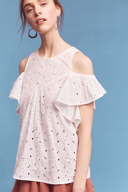 Ro & De Breezy Eyelet Cold Shoulder Blouse White eyelet tops under $100