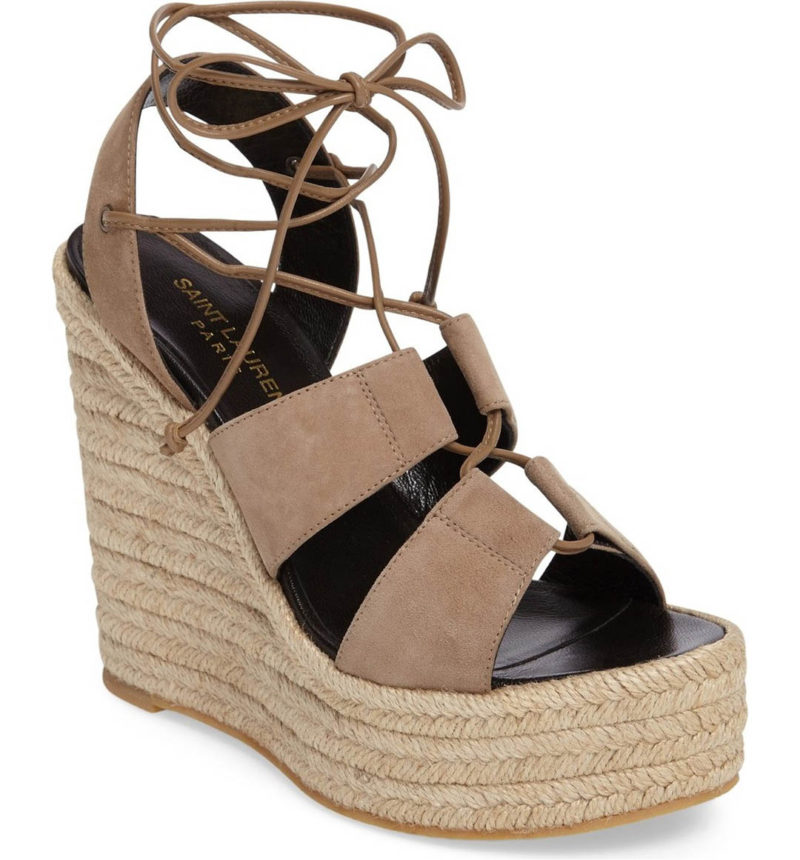 SAINT LAURENT Woven Espadrille Wedge Sandal Beige Suede Nordstrom half yearly sale
