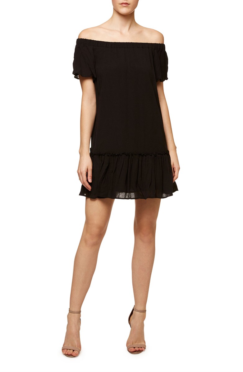 SANCTUARY Emmy Off the Shoulder Dress Black ruffle hem dresses summer wedding guest