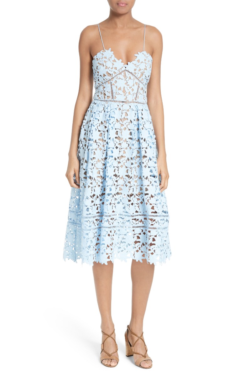 SELF-PORTRAIT 'Azaelea' Lace Fit & Flare Dress Sky Blue Cobalt White fit and flare dresses spring summer 2017