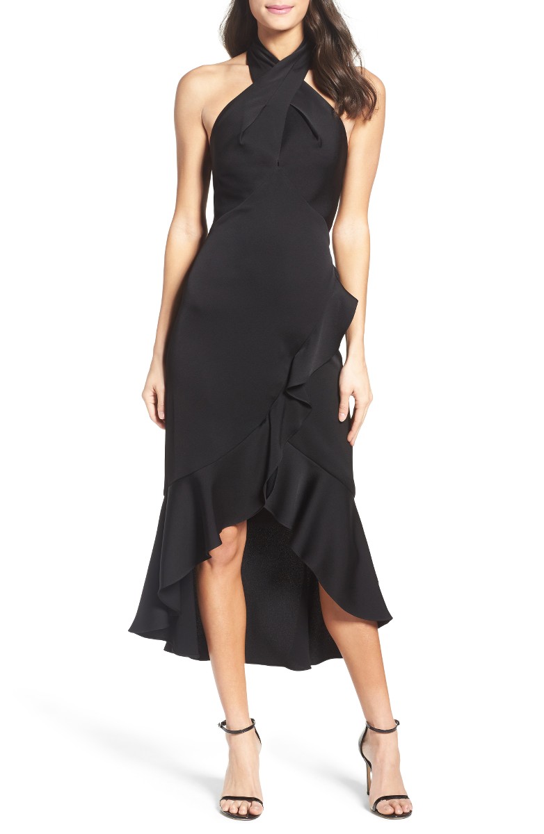 SHOSHANNA Evalina High/Low Georgette Dress Jet Black ruffle hem dresses summer wedding guest season