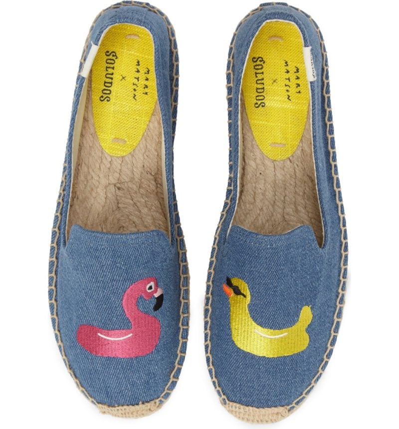 SOLUDOS Embroidered Espadrille Sandal Flamingo Duck Pool Floaties Embroidered Medium Denim