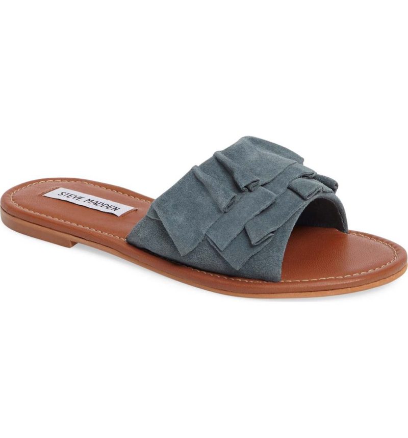 STEVE MADDEN Getdown Ruffle Slide Sandals Blue Suede Nordstrom half yearly sale