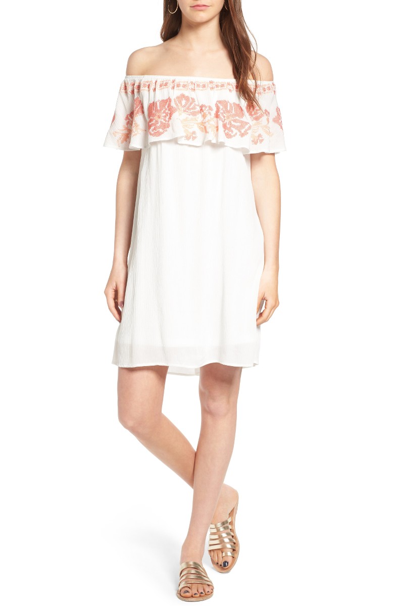 SUN & SHADOW Embroidered Off the Shoulder Dress Ivory Egret casual embroidered dresses summer 2017