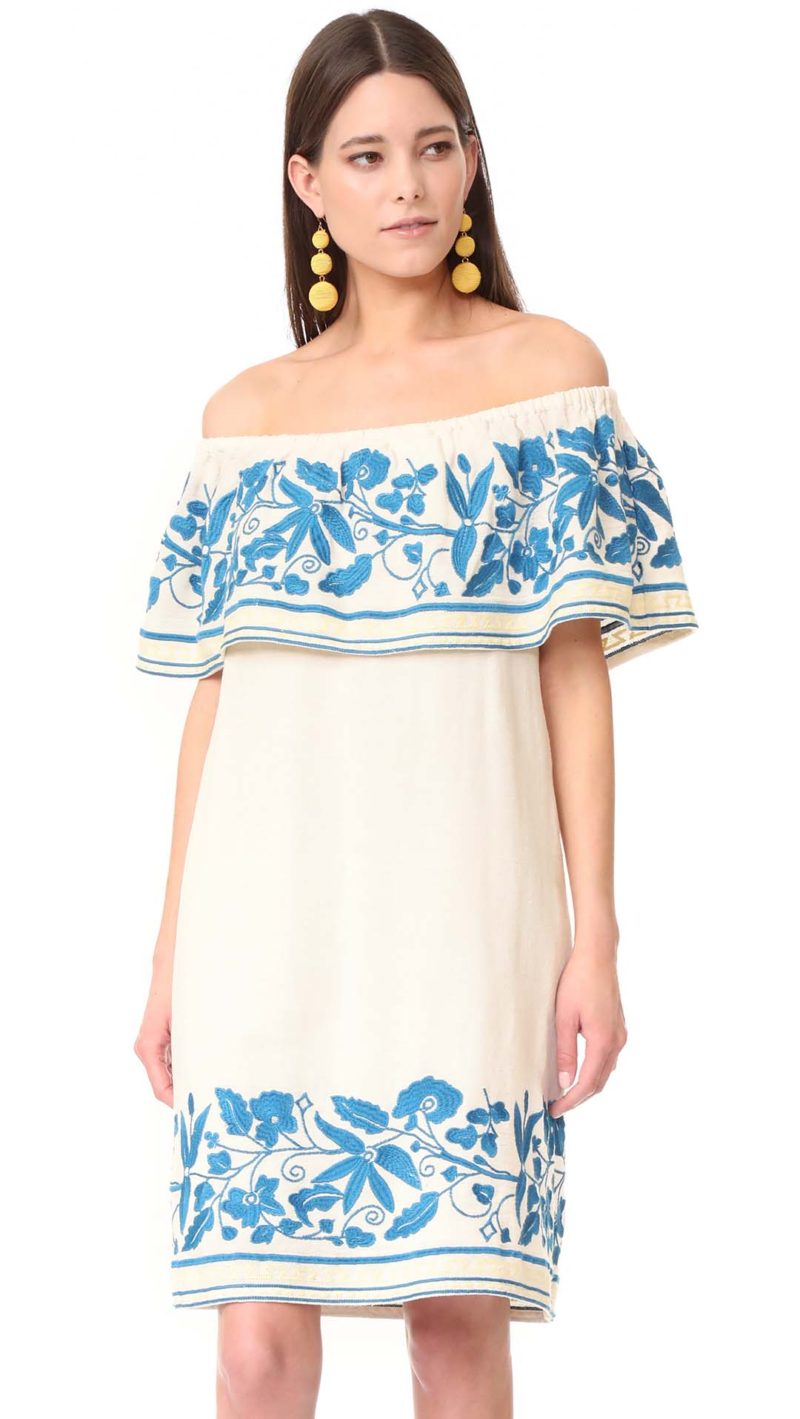 Scotch & Soda/Maison Scotch Boho Off Shoulder Embroidered Dress White casual embroidered dresses summer 2017