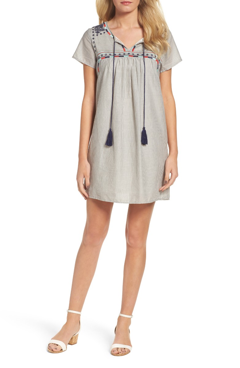 THML Stripe Shift Dress Grey casual embroidered dresses summer 2017