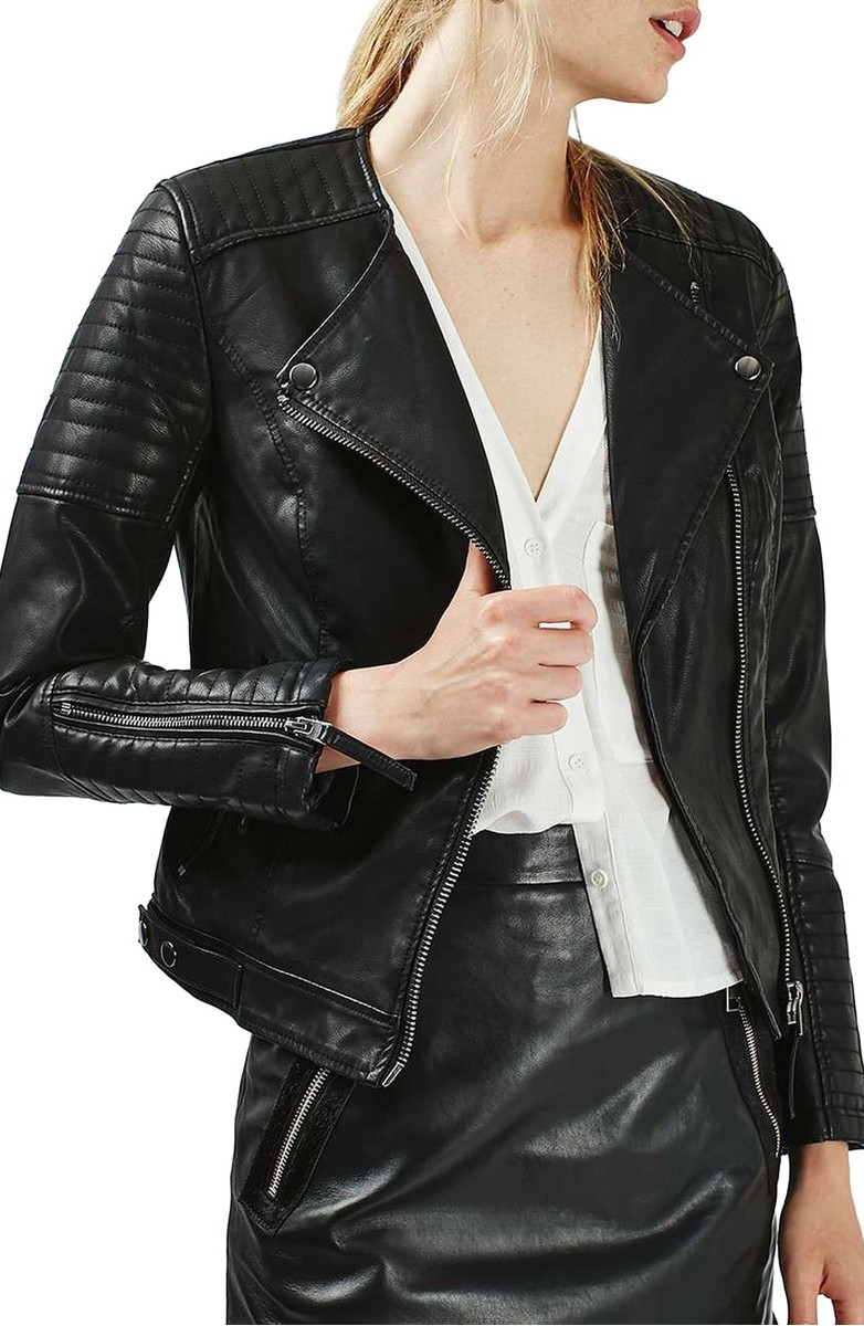 TOPSHOP Nelly Faux Leather Biker Jacket Black Nordstrom half yearly sale