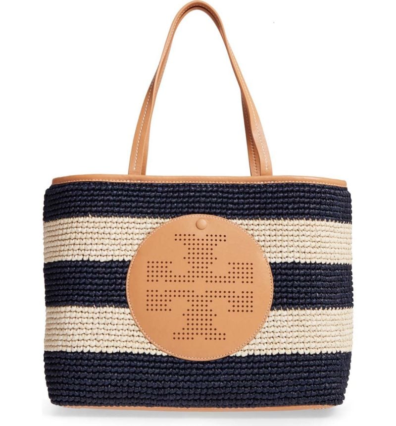 TORY BURCH Logo Straw Tote Natural Royal Navy Blue Nordstrom half yearly sale