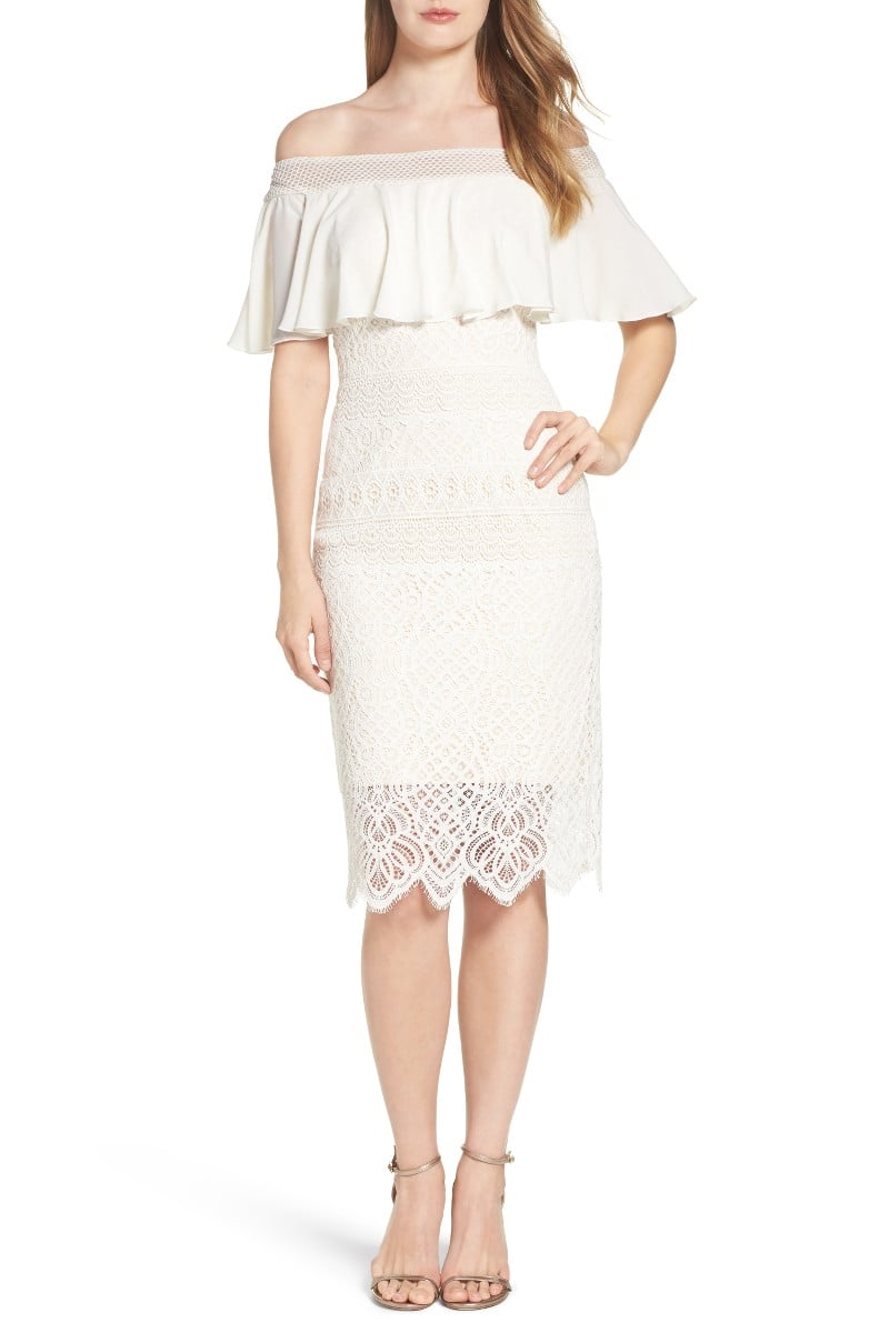 Tadashi Shoji Off the Shoulder Sheath Dress Ivory Primrose Lace white off the shoulder dresses summer 2017