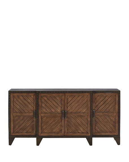 Titus Buffet Wooden Doors Metal Oversized Nailhead Trim Neiman Marcus home sale