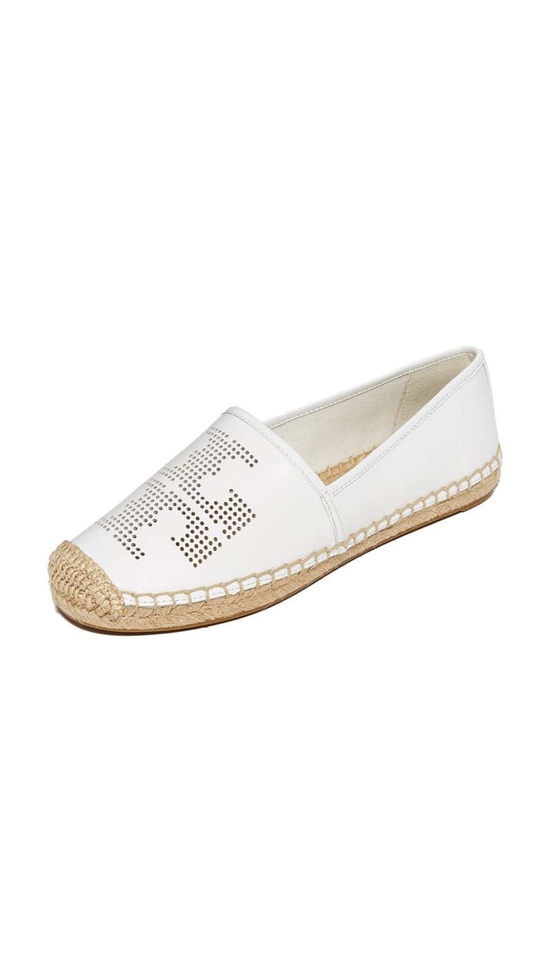 Tory Burch Perforated Logo Flat Espadrilles White