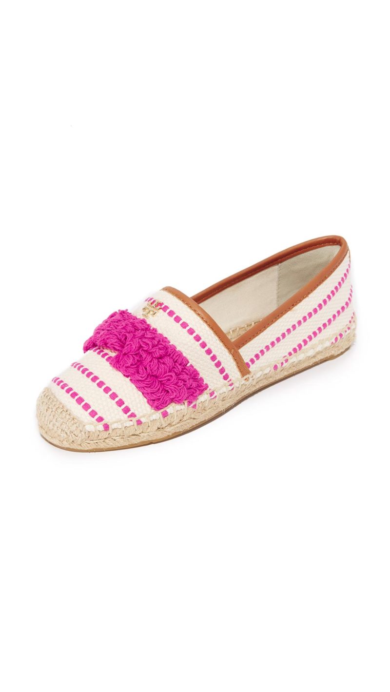 Tory Burch shaw fringe espadrilles hibiscus flower royal tan pink shopbop surprise sale
