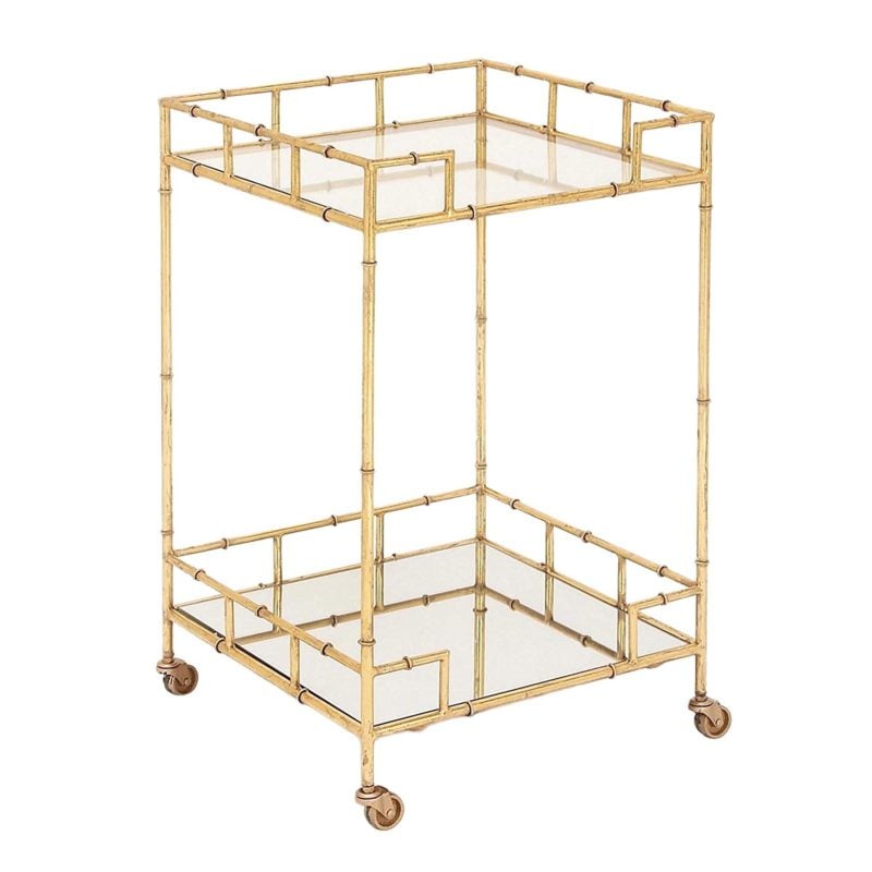Urban Designs 7727556 Gold Leaf 2-Shelf Square Metal Mirror Mobile bar Cart Gold faux bamboo bar carts