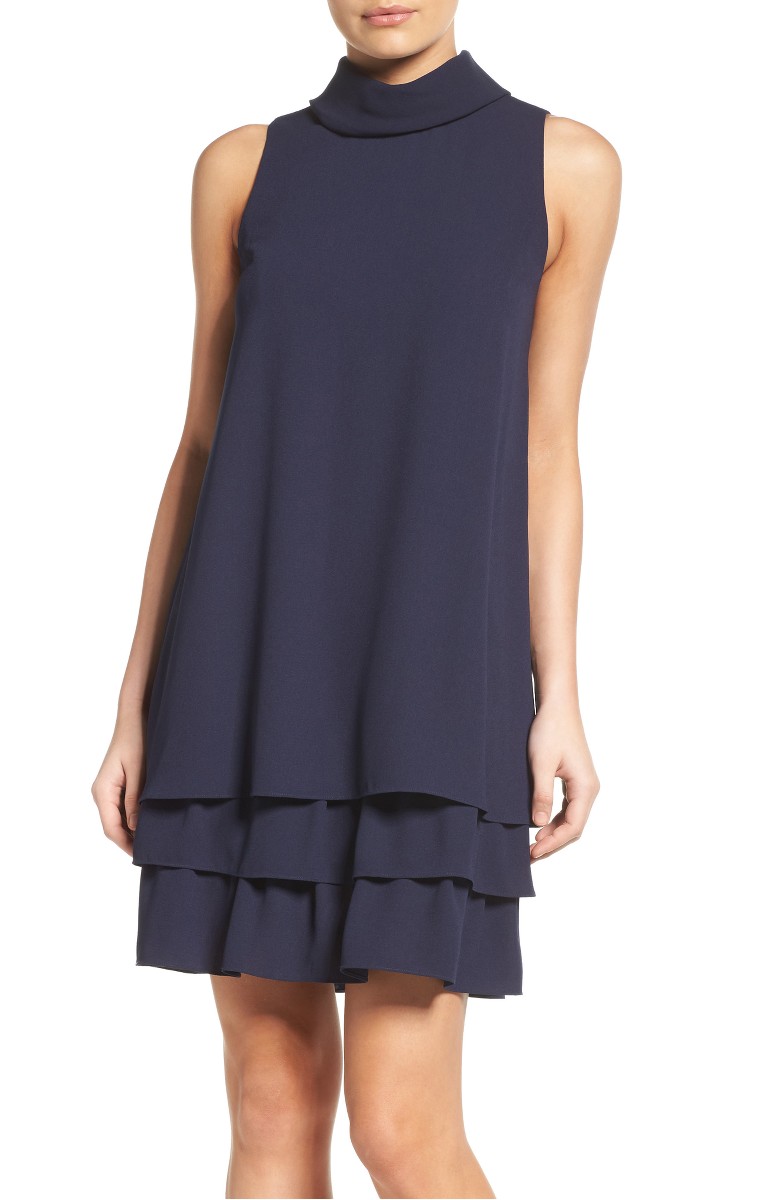 VINCE CAMUTO Roll Neck Ruffle Dress Navy Blue ruffle hem dresses summer 2017
