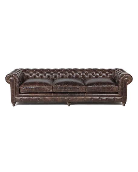 Warner Leather Collection 118" Chesterfield Sofa Neiman Marcus Home Sale