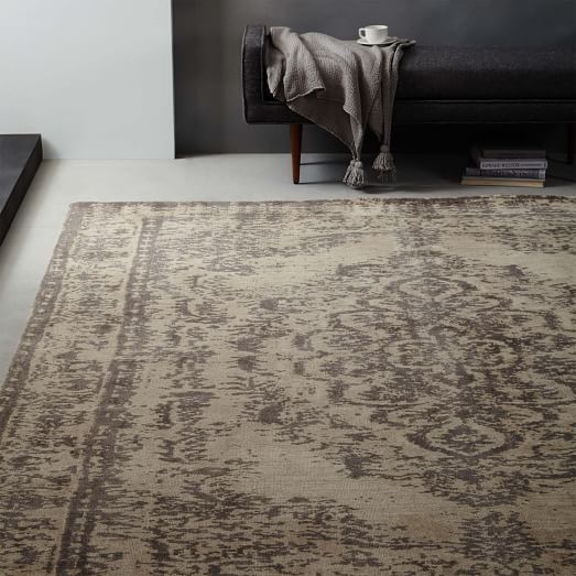 West Elm Distressed Arabesque Wool Rug - Neutral west elm 25% sale