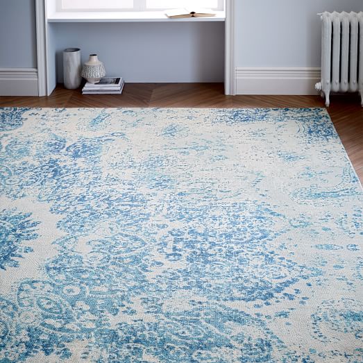 West Elm Distressed Ornament Wool Rug - Cobalt west elm 25% sale