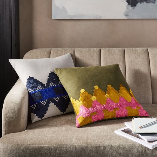 West Elm Embroidered Cupolas Pillow Cover Olive west elm 25% sale
