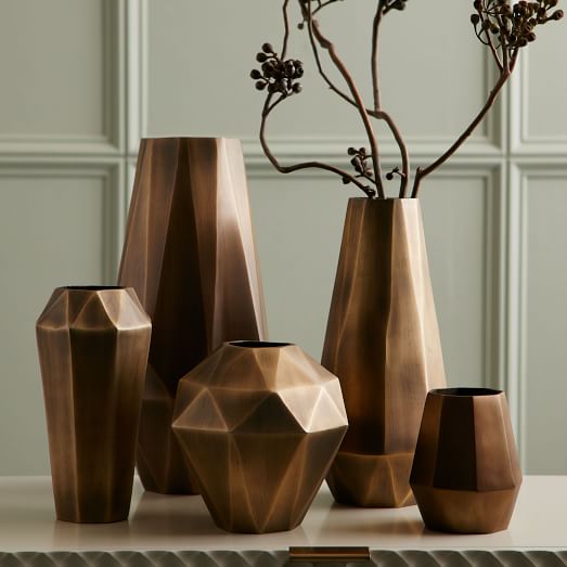 West Elm Faceted Metal Vases Antique Brass Finish west elm 25% sale