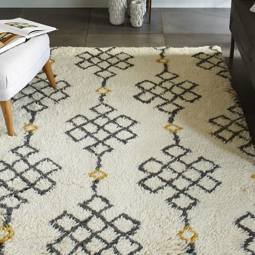 West Elm Fes Wool Shag Rug - Ivory / Slate Moroccan west elm 25% sale