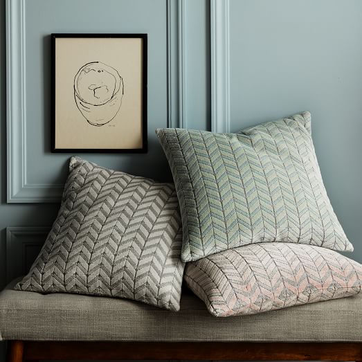 West Elm Jacquard Velvet Mosaic Pillow Covers Mint Spray west elm 25% sale