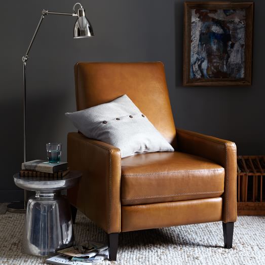 West Elm Sedgwick Leather Recliner Semi-Aniline Leather Cognac west elm buy more save more sale memorial day