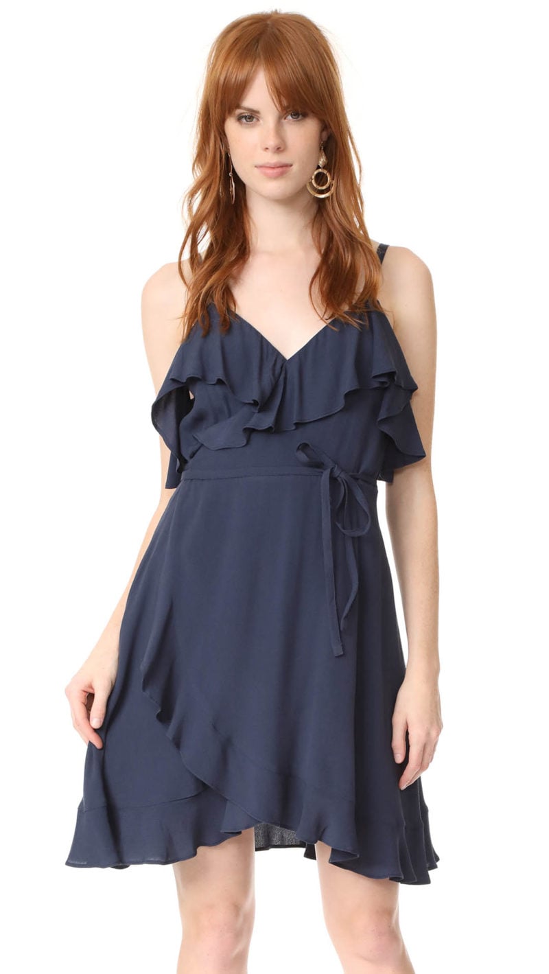 cupcakes and cashmere Morena Wrap Ruffle Dress Ink Blue ruffle hem dresses summer wedding guest