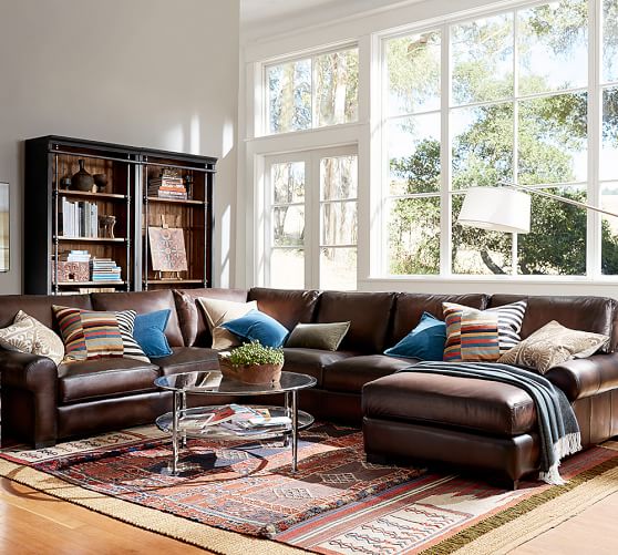 Pottery Barn TURNER ROLL ARM LEATHER 4-PIECE CHAISE SECTIONAL pottery barn sale