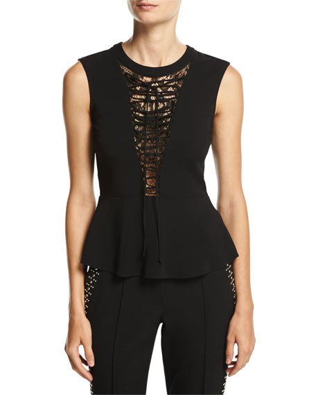 A.L.C. Marin Sleeveless Lace-Trim Peplum Top Black peplum tops summer 2017