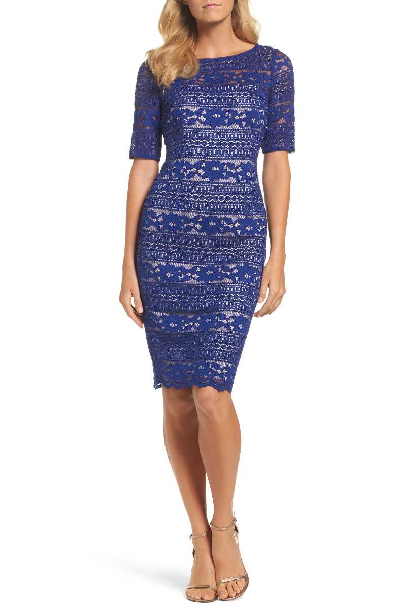 ADRIANNA PAPELL Corded Lace Dress Neptune Blue lace bodycon dresses summer wedding guest