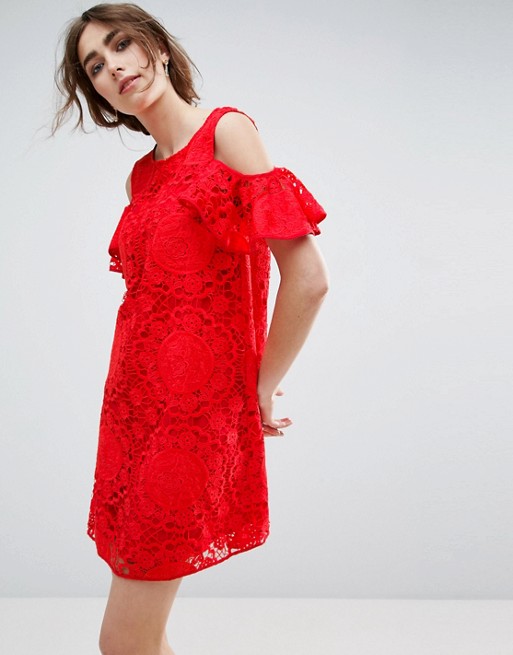 ASOS Lace Cold Shoulder Dress Red cold shoulder dresses summer wedding guest