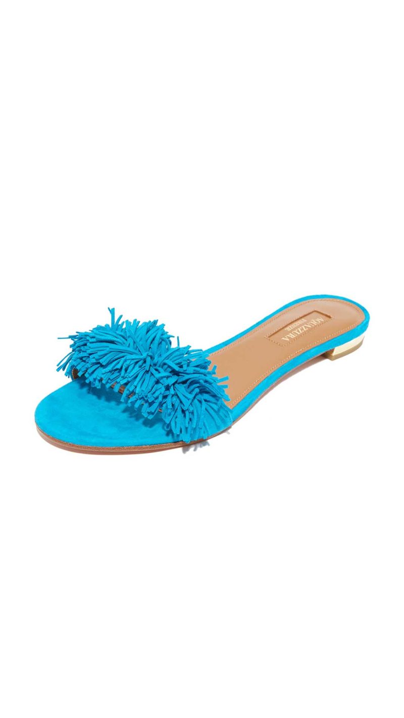 Aquazzura Wild Thing Slide Flats Fiji Blue Shopbop 70% sale 