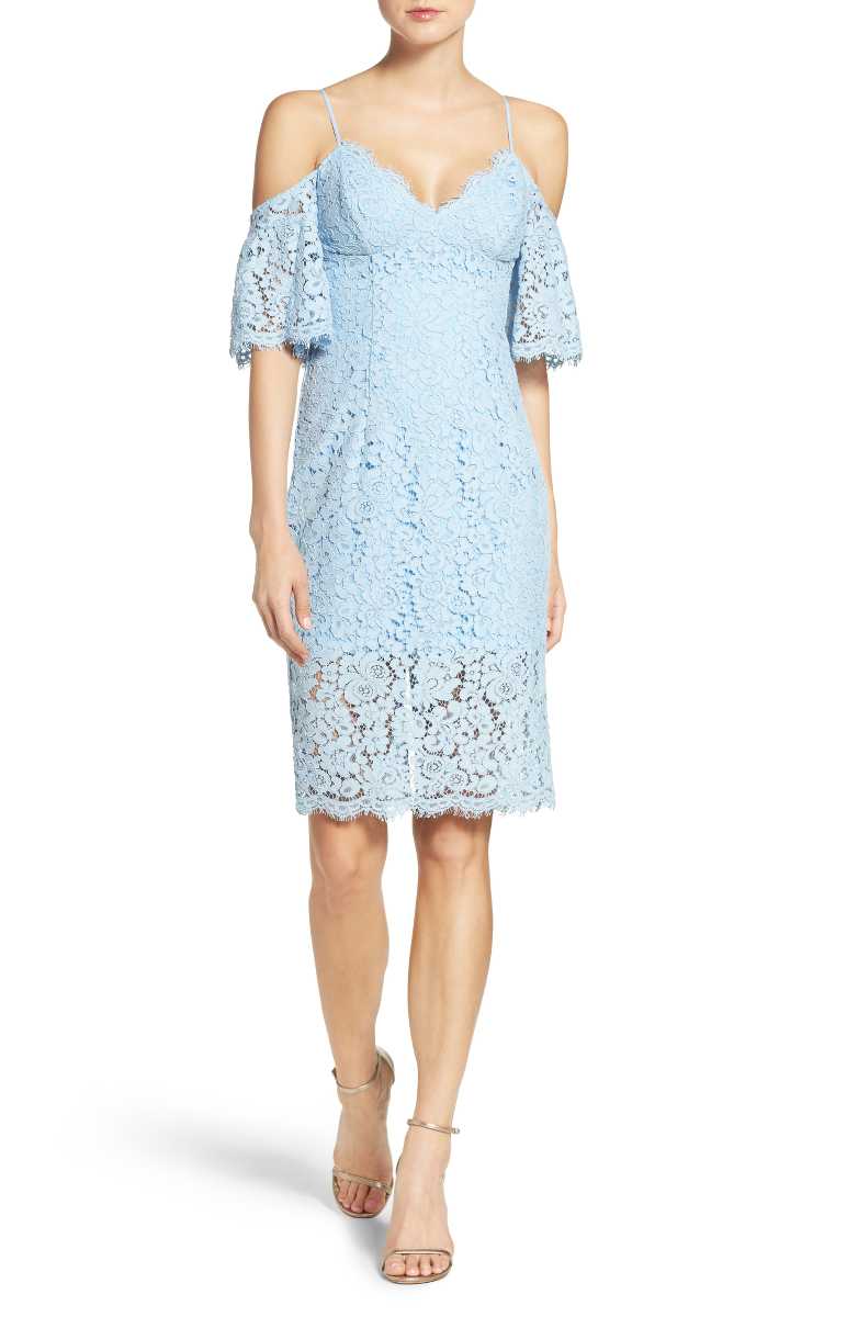 BARDOT Karlie Cold Shoulder Lace Dress Sky Blue lace cold shoulder dresses summer 2017
