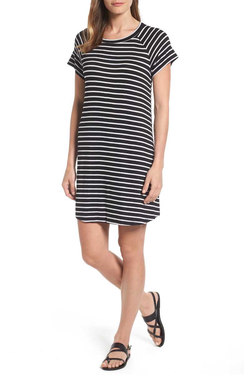 BOBEAU Back Cutout Tunic Dress Black White Stripe t-shirt dresses summer 2017
