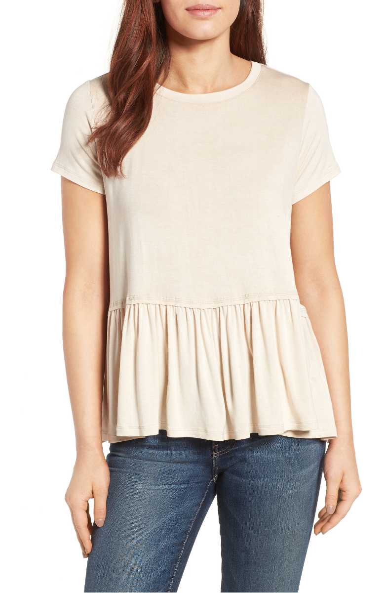 BOBEAU Short Sleeve Peplum Tee Antique White peplum tops summer 2017