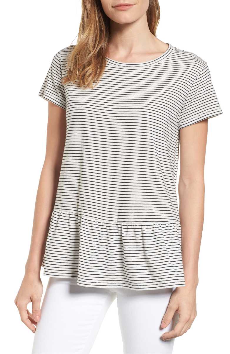 CASLON® Peplum Top Ivory Black Aubrey Stripe peplum tops for summer 2017
