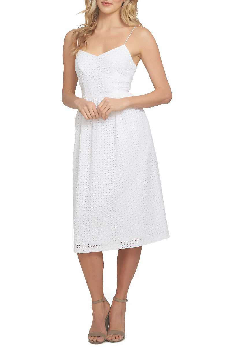 CECE Aurora Eyelet Midi Dress Ultra White eyelet dresses summer 2017