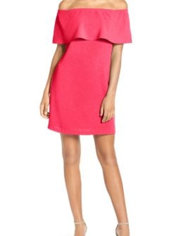 CHARLES HENRY Off the Shoulder Dress Neon Pink off the shoulder dresses summer wedding guest