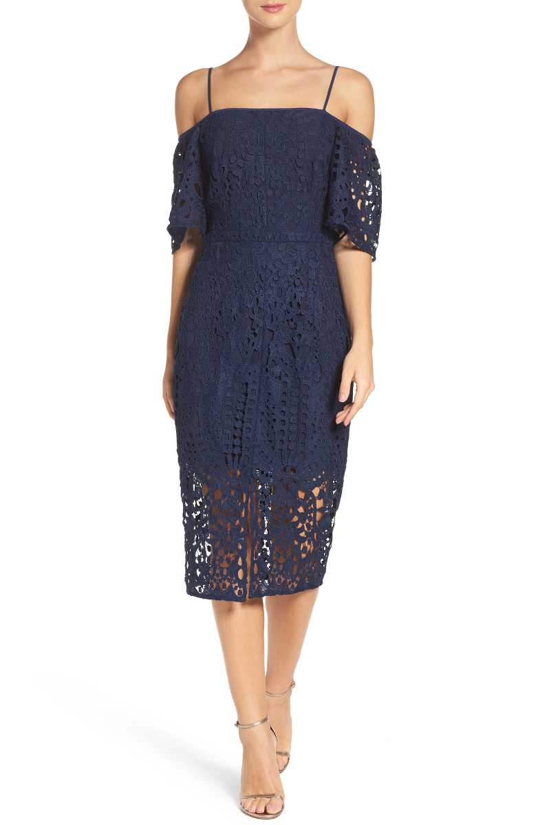 CHELSEA28 Off the Shoulder Dress Navy Peacoat Combo Lace cold shoulder dresses summer wedding guest