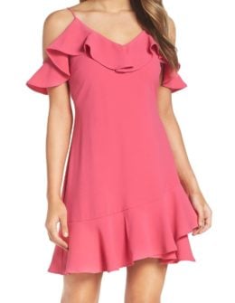 CHELSEA28 Ruffle Cold Shoulder Minidress Pink Raspberry cold shoulder dresses summer wedding guest
