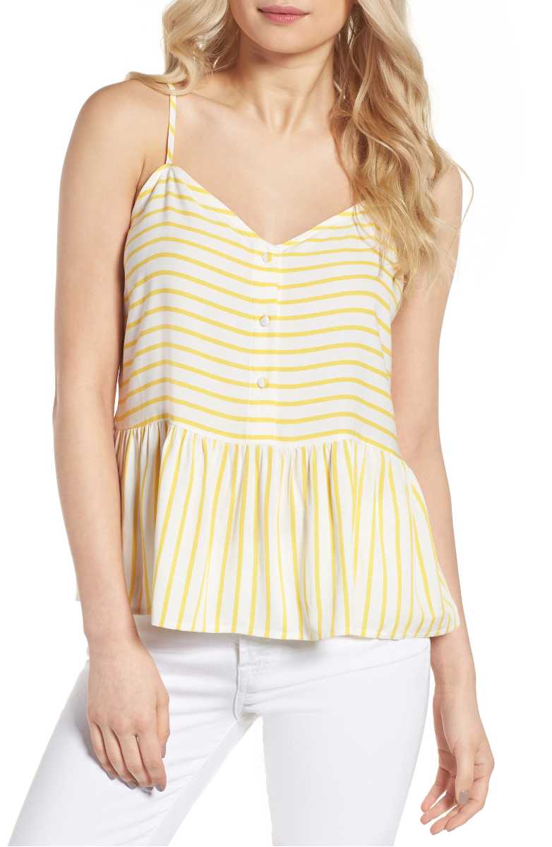 CUPCAKES AND CASHMERE Emmanuel Stripe Tank Top Honey Peplum tops summer 2017
