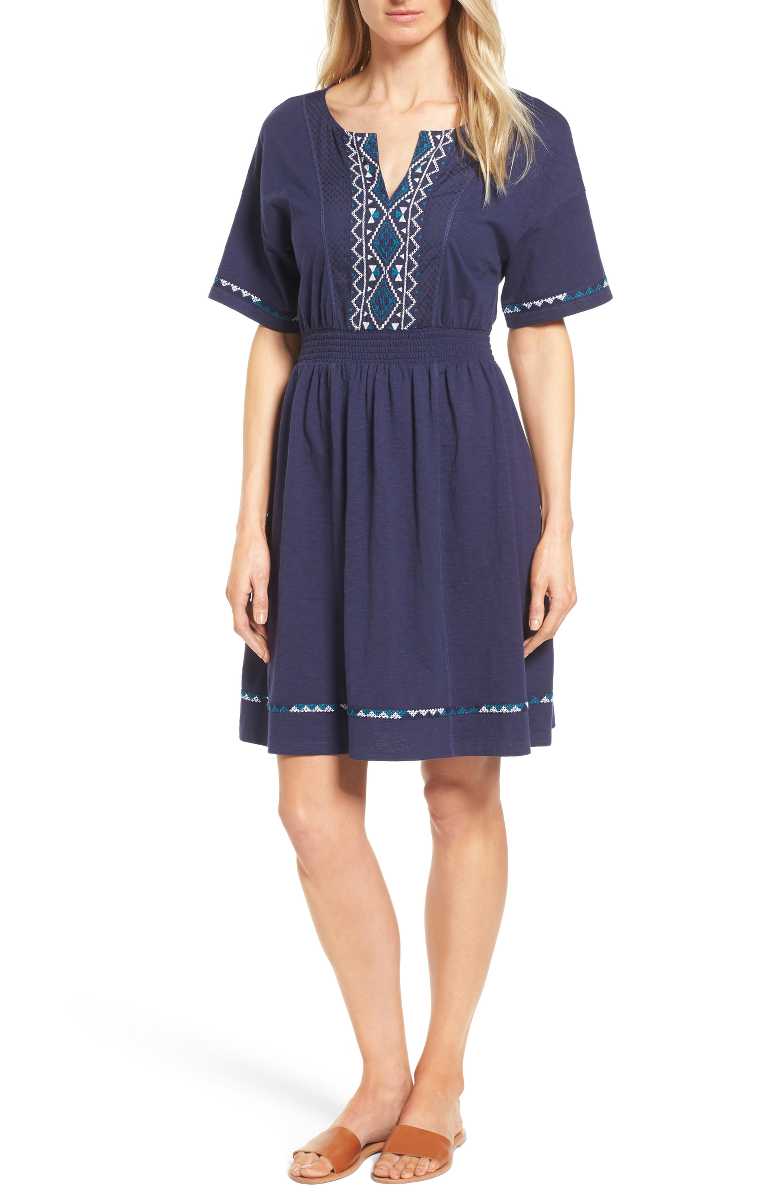 Caslon Embroidered T-Shirt Dress Navy Teal Embroidery t-shirt dresses summer 2017