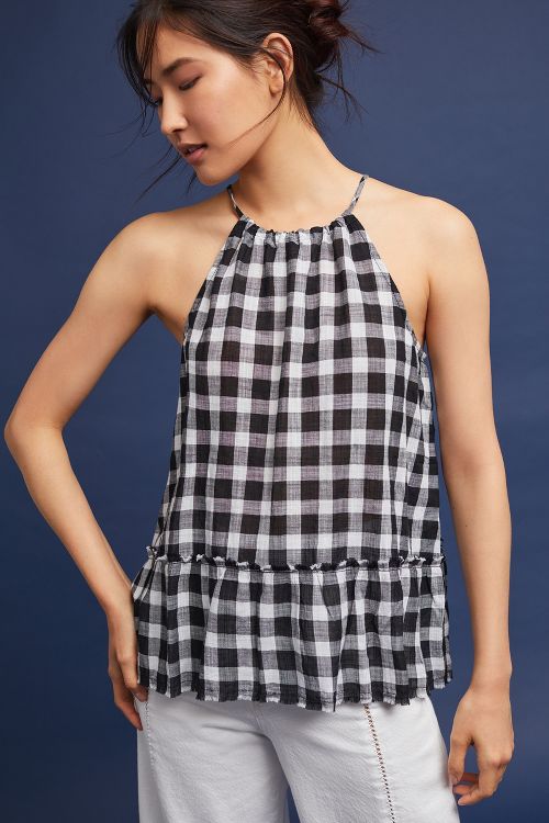 Cloth & Stone Gingham Halter Top Black Motif peplum tops summer 2017