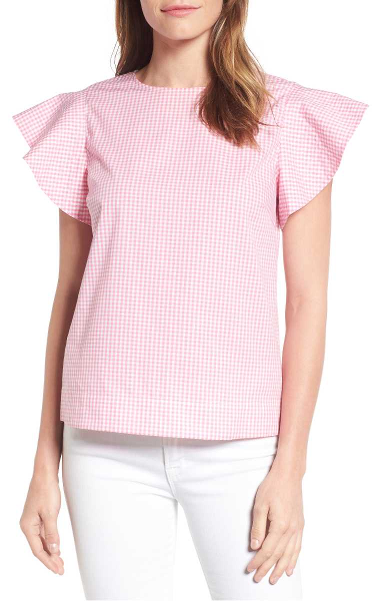 DRAPER JAMES Cloister Gingham Cotton Top Pink Gingham tops summer 2017