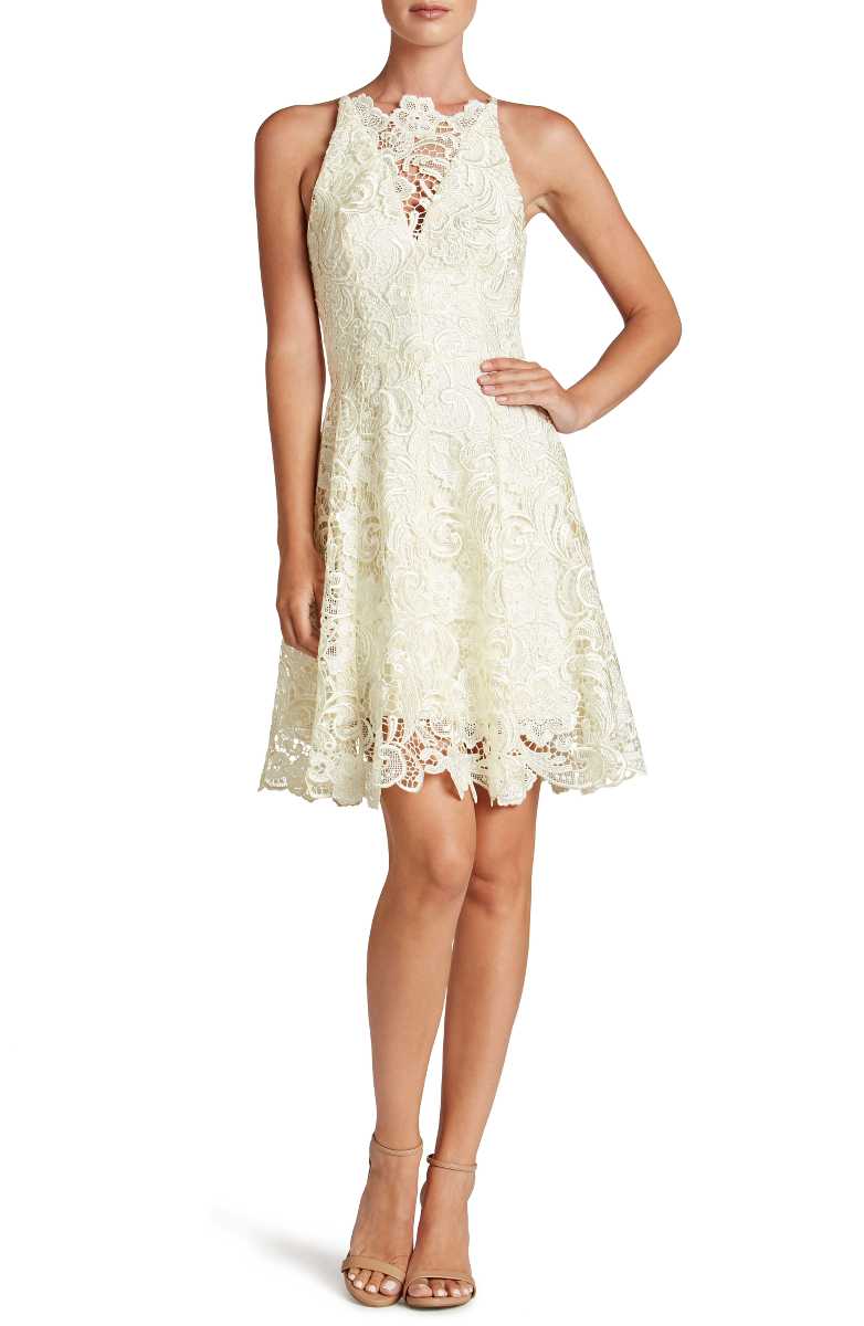 DRESS THE POPULATION 'Hayden' Crochet Lace Fit & Flare Dress Ivory crochet dresses summer 2017