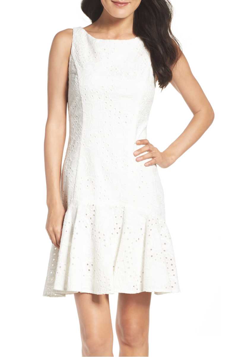 ELIZA J Eyelet Fit & Flare Dress White summer 2017 eyelet dresses summer 2017