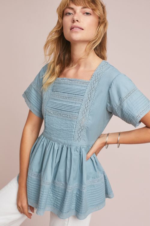 English Factory Cleo Lace-Trimmed Blouse Mint peplum tops summer 2017