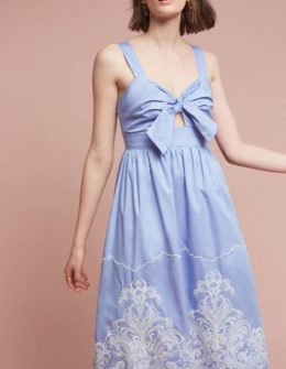 Foxiedox Uma Embroidered Tie-Front Dress Sky Blue cutout tie-front dresses summer 2017