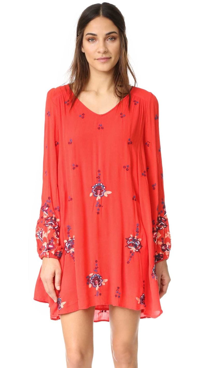 Free People Oxford Embroidered Mini Dress Red Combo red white blue 4th of july