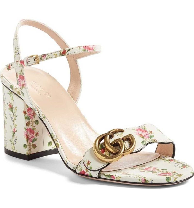 GUCCI GG Marmont Block Heel Sandal White Floral Print block heel sandals nordstrom